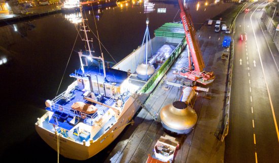 Three new Midleton Distillery copper pot stills made by Forsyths of Scotland arrive in Ireland by ship.