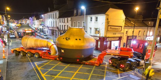 The three copper pot stills on theri way to the Midleton Distillery.