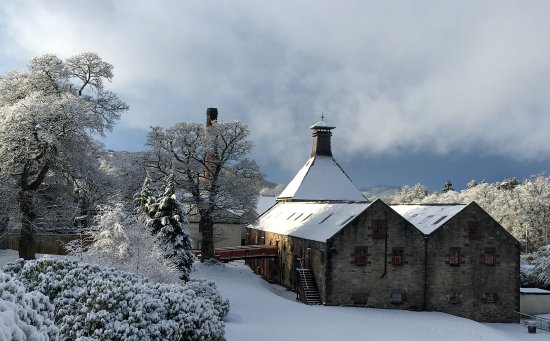 Dewar's Aberfeldy distillery in the snow. Dewar's Aberfeldy distillery in the snow.