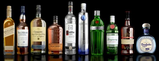 Diageo spirits range. Diageo spirits range.