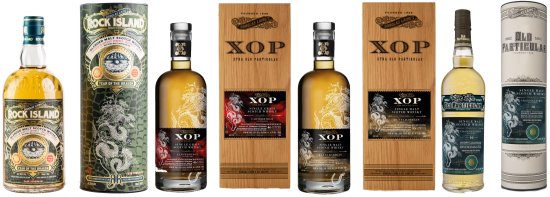 Douglas Laing Whisky Chinese Year Of The Dragon 2024 - Rock Island Cask Strength, XOP Bunnahabhain 35 Years Old and an XOP Carsebridge 46 Years Old and Old Particular Craigellachie 10 Years Old.