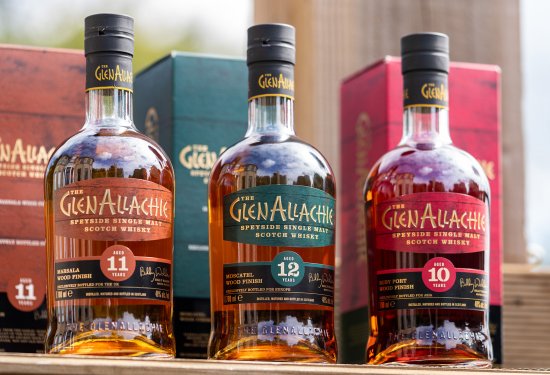 GlenAllachie 3 Regional Exclusives Finished In Unusual Oak - a 11 Year Old Marsala Wood Finish tailored for the UK, a 12 Year Old Moscatel Wood Finish tailored for Europe and a 10 Year Old Ruby Port Wood Finish exclusively for Asia.