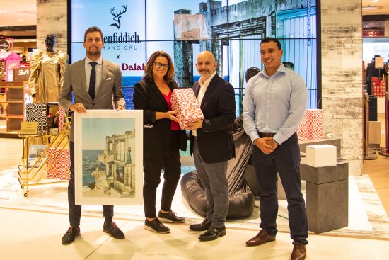 Glenfiddich Grand Cru By Jordan Dalah at Sydney International Airport - From left to right: Matteo Fabbris Customer Planning & Activation Manager Australasia, William Grant & Sons Carolyn Mindham Regional Manager Australasia, William Grant & Sons George Tsoukalas Managing Director, Heinemann Australia Andres Valderrama Marketing Manager Heinemann Australia Glenfiddich Grand Cru By Jordan Dalah at Sydney International Airport - From left to right: Matteo Fabbris Customer Planning & Activation Manager Australasia, William Grant & Sons Carolyn Mindham Regional Manager Australasia, William Grant & Sons George Tsoukalas Managing Director, Heinemann Australia Andres Valderrama Marketing Manager Heinemann Australia