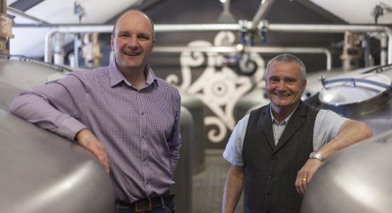 Jura Distillery Manager Willie Cochrane (left) retires and hands over the reigns to Graham Logan.