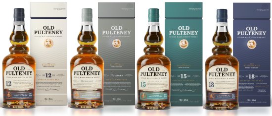 Old Pulteney New Core Range, 12 Year Old, Huddart, 15 Year Old and 18 Year Old.