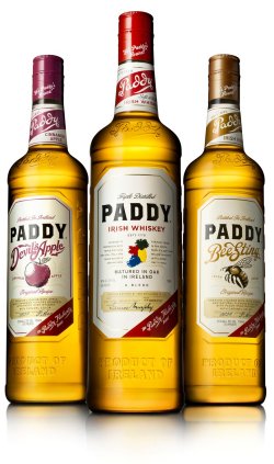 Paddy Irish whiskey and the 2 new Paddy Irish whiskey liqueurs Paddy Bee Sting and Paddy Devil's Apple.