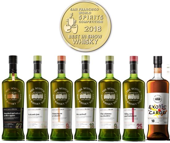 The Scotch Malt Whisky Society San Francisco World Spirits Competition 2018 gold medal winning whiskies. The Scotch Malt Whisky Society San Francisco World Spirits Competition 2018 gold medal winning whiskies.