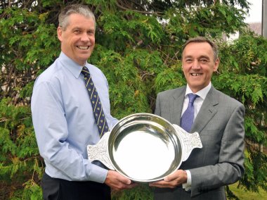 Alan Winchester receiving the Spirit of Speyside Whisky Festival Ambassador of the Year Award from Festival Chairman James Campbell.