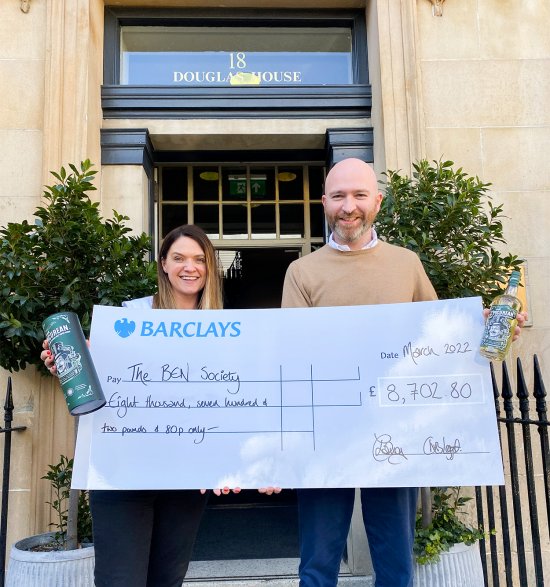 Cara Laing and Chris Leggat with cheque for the BEN Society.