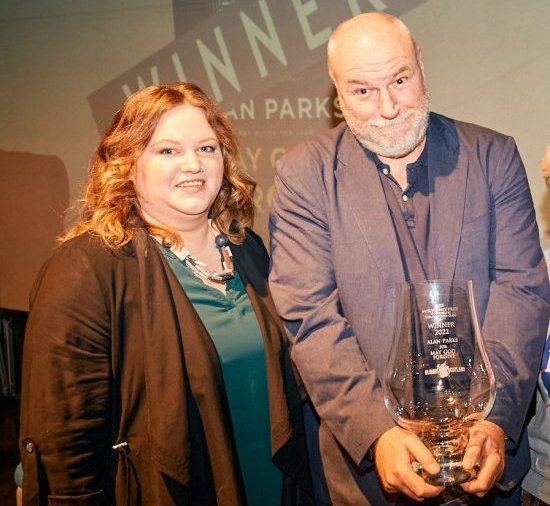 Kirsty Nicholson, Design and Marketing Manager at Glencairn Crystal presents Alan Parks, winner of The McIlvanney Prize, with a Glencairn Glass trophy. Kirsty Nicholson, Design and Marketing Manager at Glencairn Crystal presents Alan Parks, winner of The McIlvanney Prize, with a Glencairn Glass trophy.